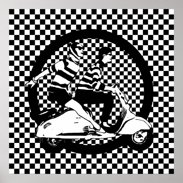 Póster pareja de motocicletas de control de estilo retro (Frente)