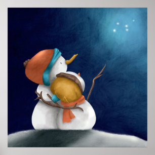 Póster Pareja de muñeco de nieve caprichoso lindo inviern