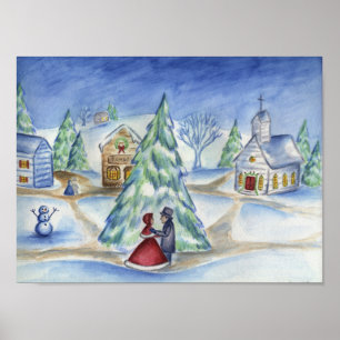 Póster Pareja de Navidad Victoriana