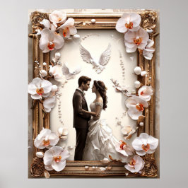 Póster Pareja de novios románticos en marco elegante
