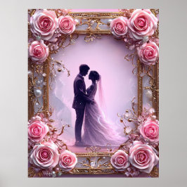 Póster Pareja de novios románticos en marco elegante