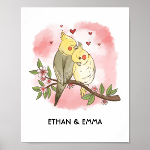 Póster Pareja de pájaros lindos Día de San Valentín perso