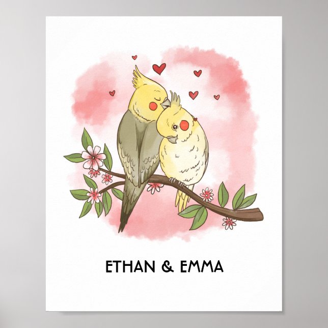 Póster Pareja de pájaros lindos Día de San Valentín perso (Frente)