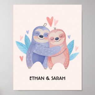 Póster Pareja de Perezosos Lindo Día de San Valentín Pers