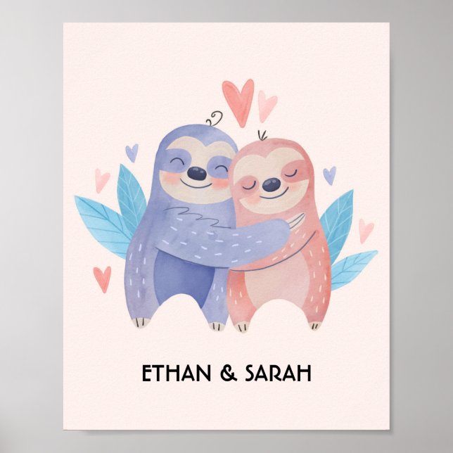 Póster Pareja de Perezosos Lindo Día de San Valentín Pers (Frente)