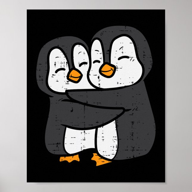 Póster Pareja de pingüinos abrazándose Mujeres Hombres Ni (Frente)
