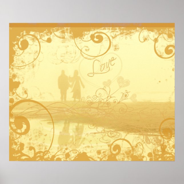 Póster Pareja de Playa con Estilo Grunge y Girado (Frente)