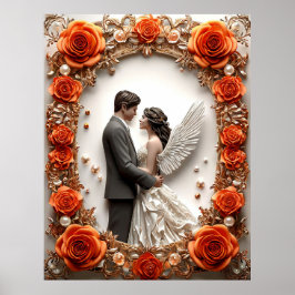 Póster Pareja de recién casados románticos en marco elega