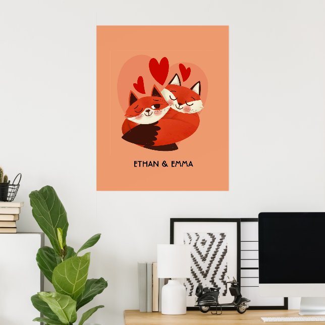 Póster Pareja de zorros lindos Día de San Valentín person (Oficina en casa)