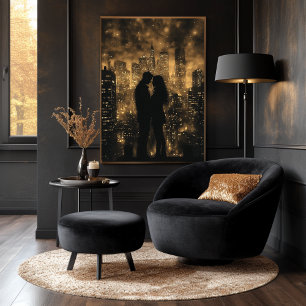 Póster Pareja del paisaje urbano de la ciudad romántica e