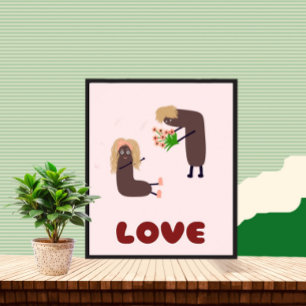 Póster Pareja divertida con flores