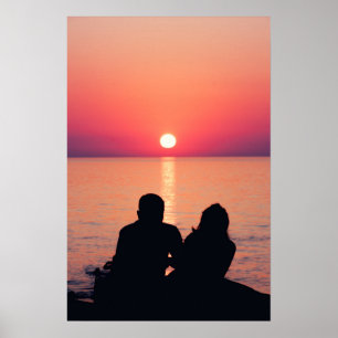 Póster Pareja en el mar al atardecer