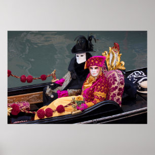 Póster Pareja En Gondola En Carnaval, Venecia