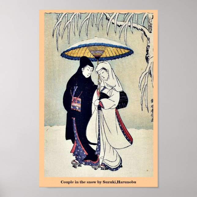 Póster Pareja en la nieve por Suzuki, Harunobu (Frente)