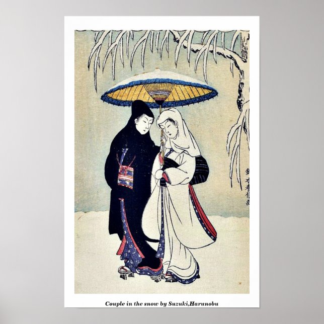 Póster Pareja en la nieve por Suzuki, Harunobu (Frente)