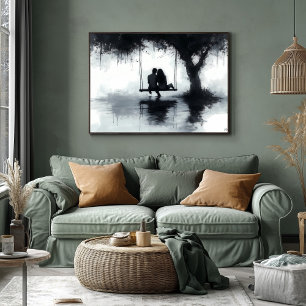 Póster Pareja en una noche romántica en un columpio bajo 