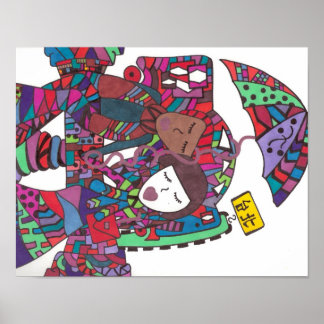 Póster pareja esperando el autobús en poster