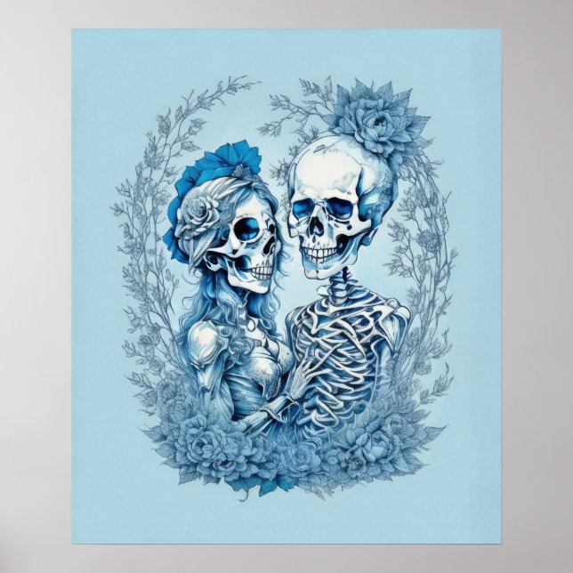 Póster Pareja esquelética romántica (Frente)