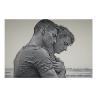 Póster Pareja gay amorosa - Esbozo de carbón -