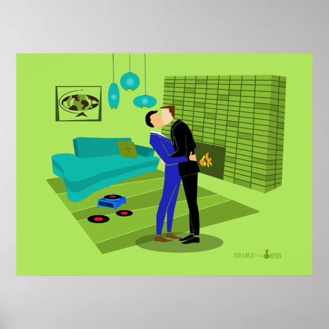 Póster Pareja gay retro enamorada (Frente)