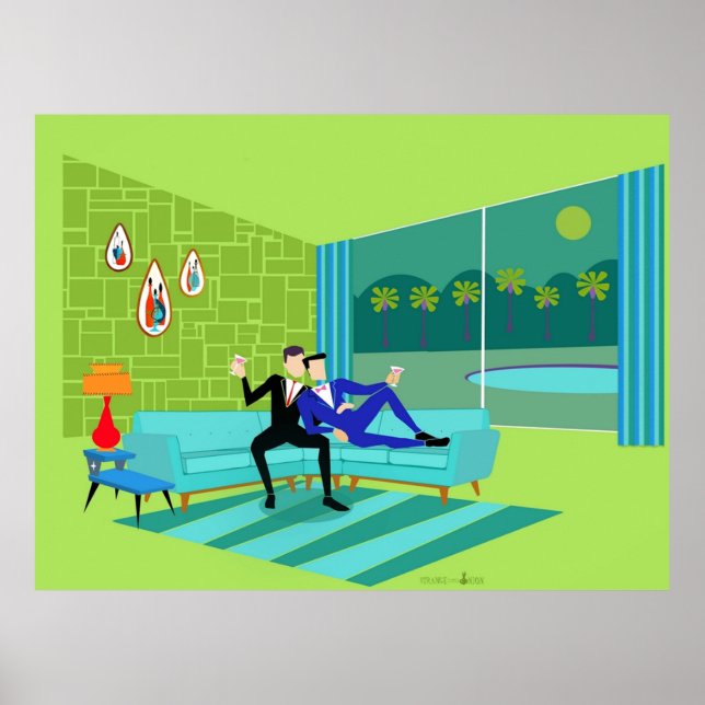 Póster Pareja gay romántica retro (Frente)