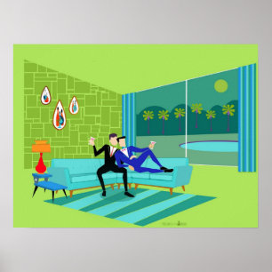 Póster Pareja gay romántica retro