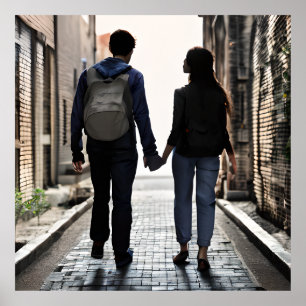 Póster Pareja generada por IA tomada de la mano