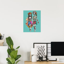 Póster Pareja Hippie Skeleton