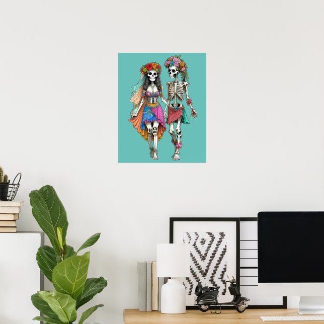 Póster Pareja Hippie Skeleton (Oficina en casa)