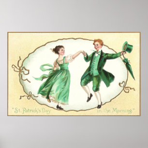 Póster Pareja irlandesa bailando vintage en el Día de San