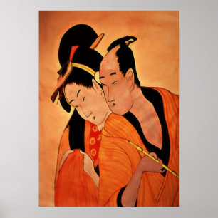 Póster Pareja japonesa tradicional en Naranja