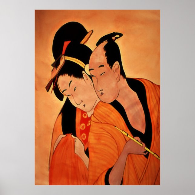 Póster Pareja japonesa tradicional en Naranja (Frente)