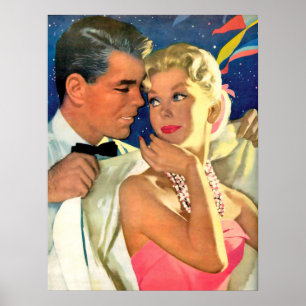 Póster Pareja joven enamorada saliendo, romántico vintage