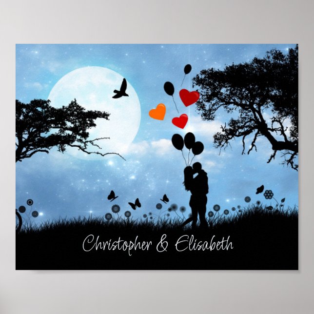 Póster Pareja Kissing Romantic Moonlight Personalizado (Frente)
