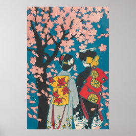 Póster Pareja lesbiana japonesa disfrutando Sakura