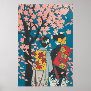 Póster Pareja lesbiana japonesa disfrutando Sakura