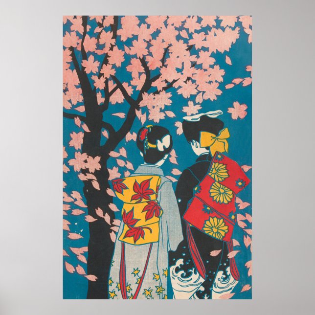 Póster Pareja lesbiana japonesa disfrutando Sakura (Frente)