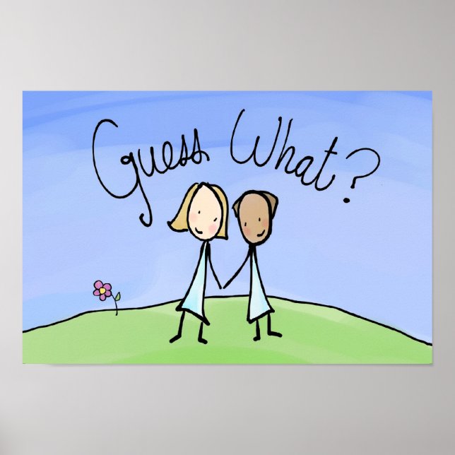 Póster Pareja lésbica adorable adivina qué (Frente)