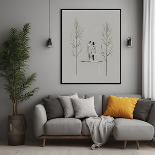 Póster Pareja minimalista Arte de línea moderna