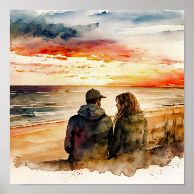 Póster Pareja Mirando El Atardecer (Frente)