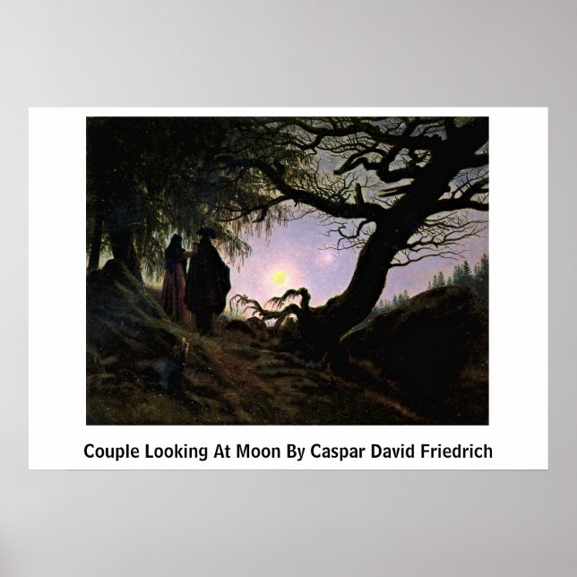 Póster Pareja Mirando La Luna Por Caspar David Friedrich (Frente)