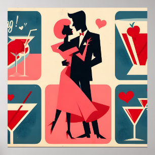 Póster Pareja moderna de baile de San Valentín de mediado
