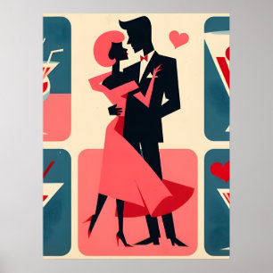 Póster Pareja moderna de baile de San Valentín de mediado