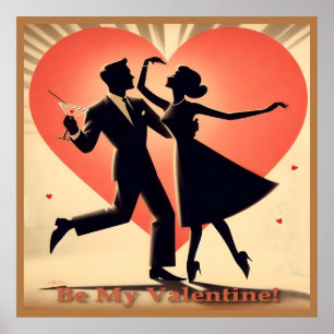 Póster Pareja moderna de baile de San Valentín de mediado