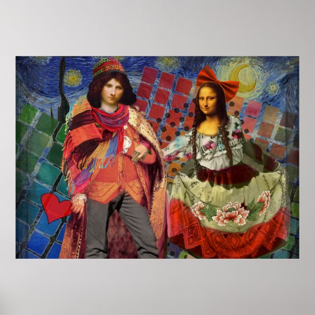 Póster Pareja Mona Lisa Divertida y Fantástica Caprichosa (Frente)