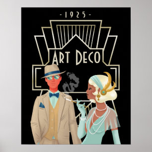 Póster Pareja Negra Art Déco Vintage Glam 1920
