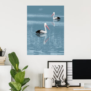 Póster Pareja pelícola remando en agua azul calmada