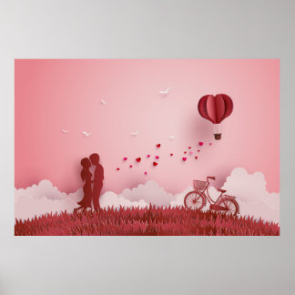 Póster Pareja recortada Red Bide globo de aire caliente