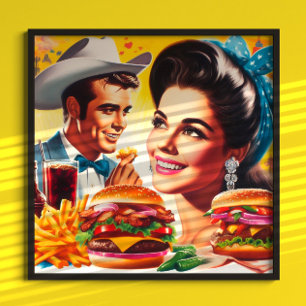 Póster Pareja Retro de Comida Rápida