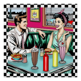 Póster Pareja retro de los años 1950 en Diner